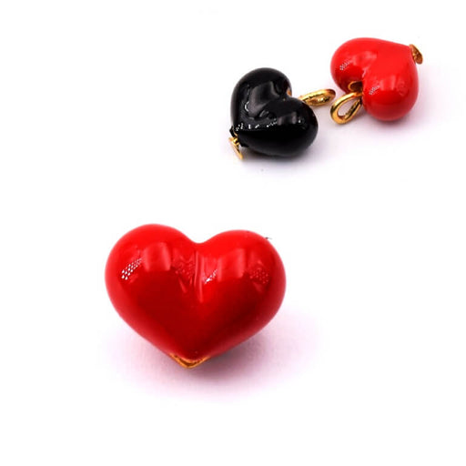 Perle coeur en laiton doré émaillé rouge 7mm - Trou: 1mm (1)