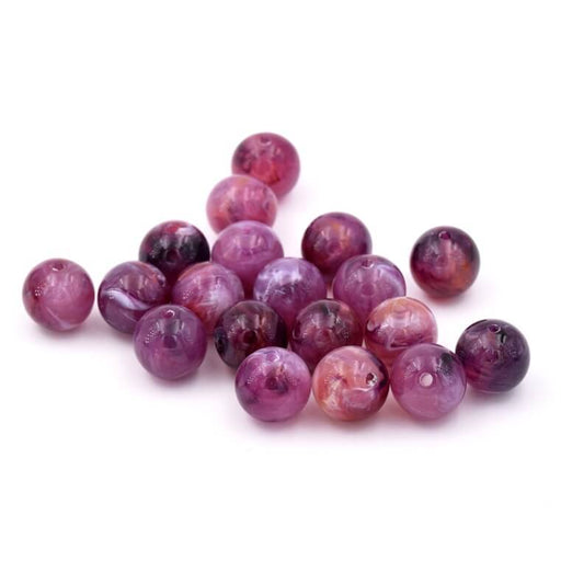 Perle ronde en résine violet marbré 12mm - Trou : 1.8mm (30)
