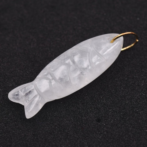 Achat Pendentif poisson en cristal de quartz 34x11mm et anneau acier doré (1)