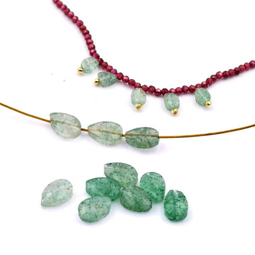 Achat Perle gouttes à facettes quartz fraise verte 6x4mm - Trou: 0.8mm (10)