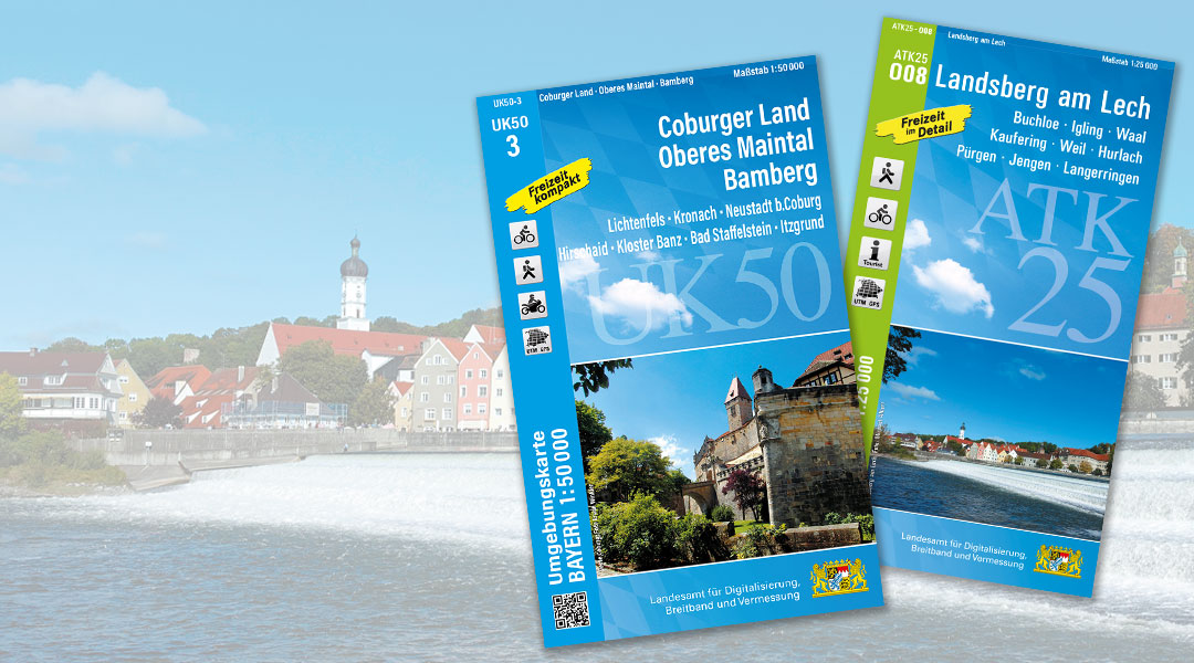 Bild der historischen Altstadt-Silhouette von Landsberg am Lech im Hintergrund mit Titelblatt der ATK25 O08 und UK50-3