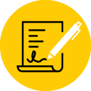 Icon showing a pen signing paper