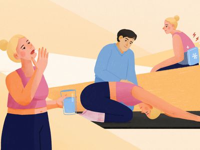 When to Get Immediate Medical Attention for Lower Back and Groin Pain: A person taking a pill, stretching, and icing their back. 