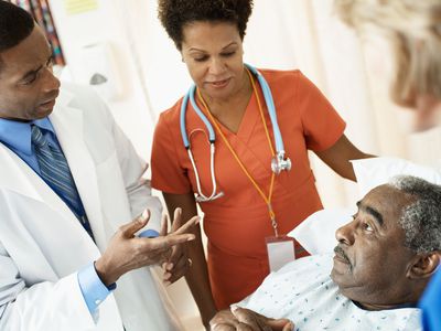 doctor talking with a patient in a hospital