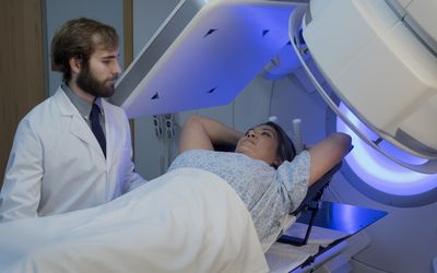 Person receiving radiation treatment for breast cancer