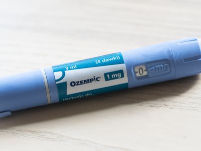 Close up of a 1-mg Ozempic injection pen on table