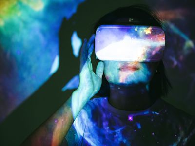 A woman wearing a VR headset