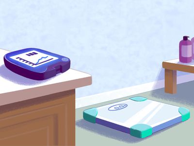 An illustration with a diabetes blood monitor and a scale 