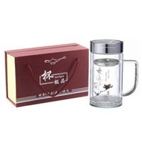 渊之源水晶杯，可印LOGO,广告礼品杯,双层玻璃杯,真空办公杯400ml