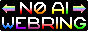 a black background with text in a white-to-colour vertical gradient, each letter a colour of the rainbow; it reads NO AI / WEBRING. on either side are two arrows pointing left and right