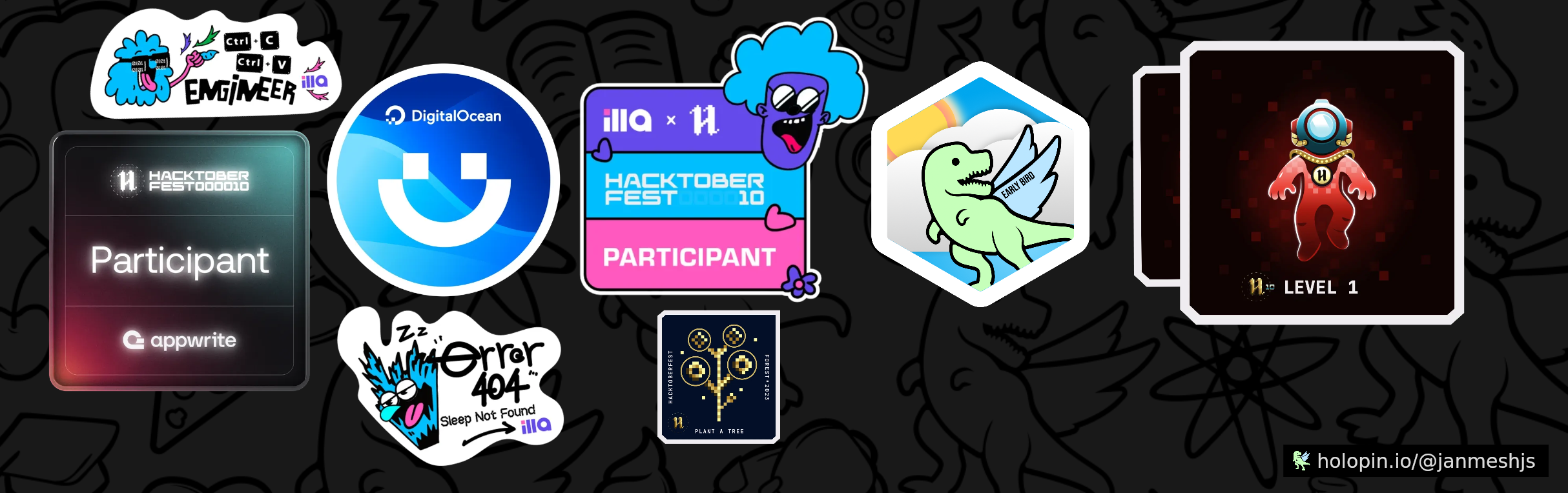 An image of @janmeshjs's Holopin badges, which is a link to view their full Holopin profile