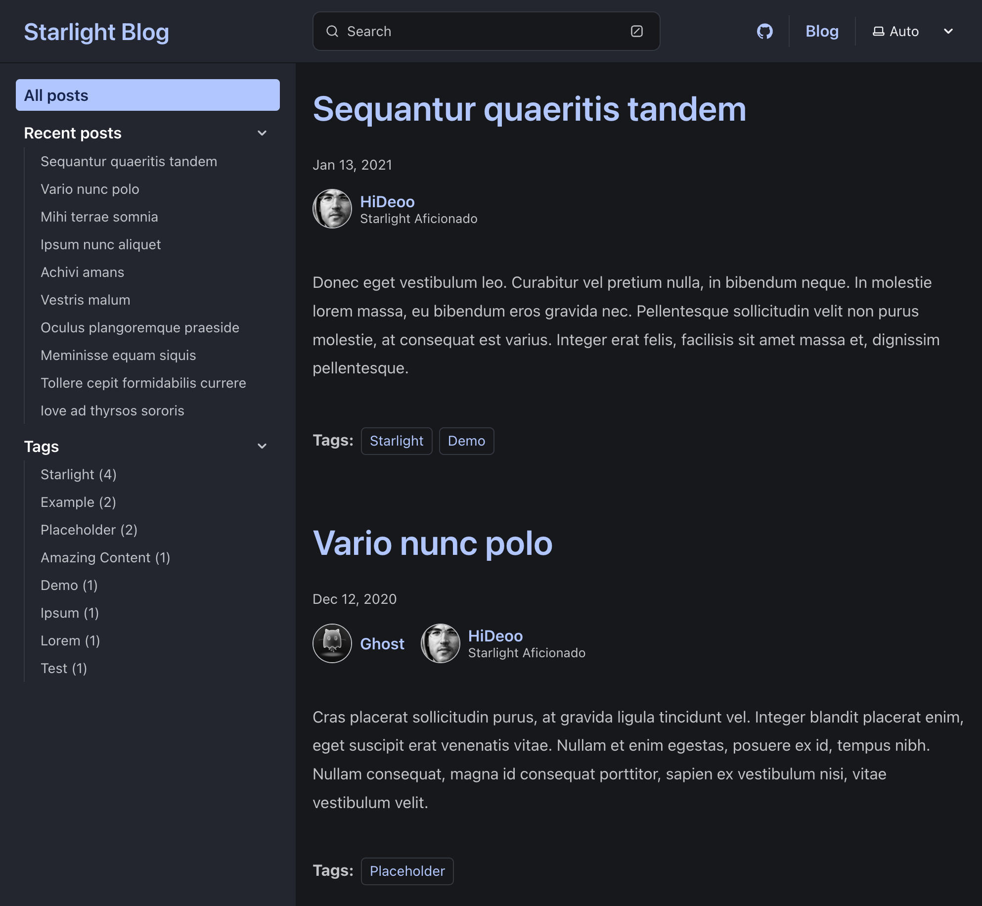 Screenshot of starlight-blog