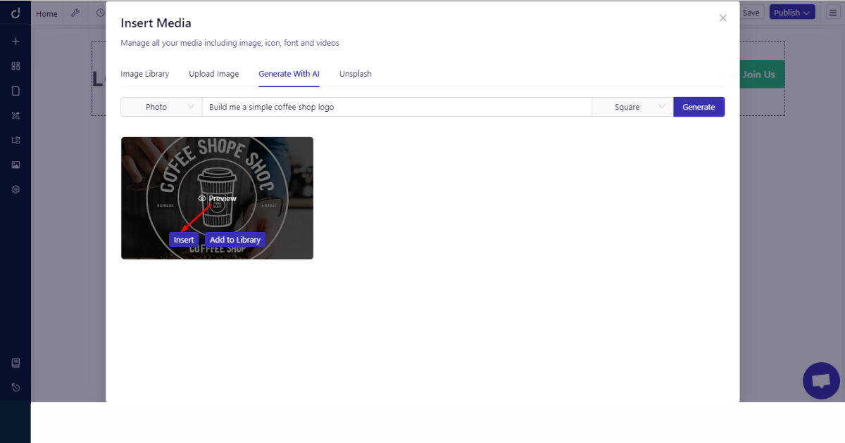 Click the Insert button to add a logo