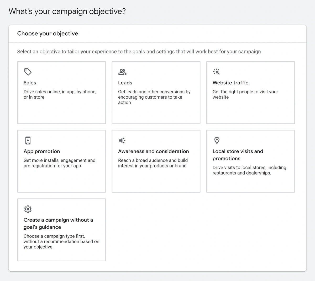 google ads choose campaign objective