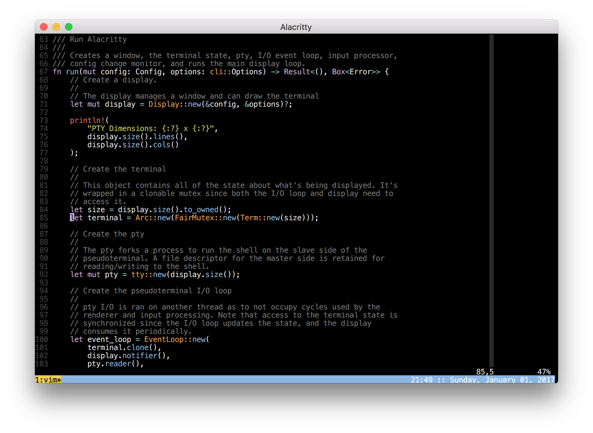 Alacritty running vim inside tmux