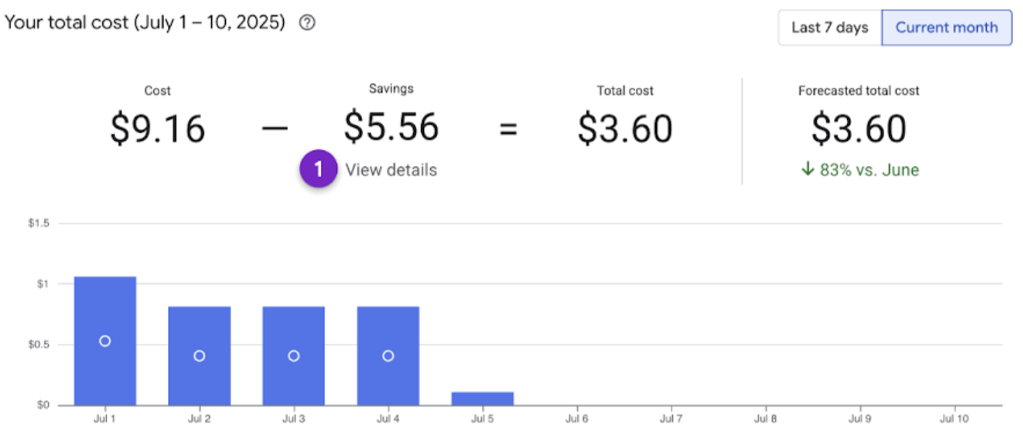 Example of the billing account overview page