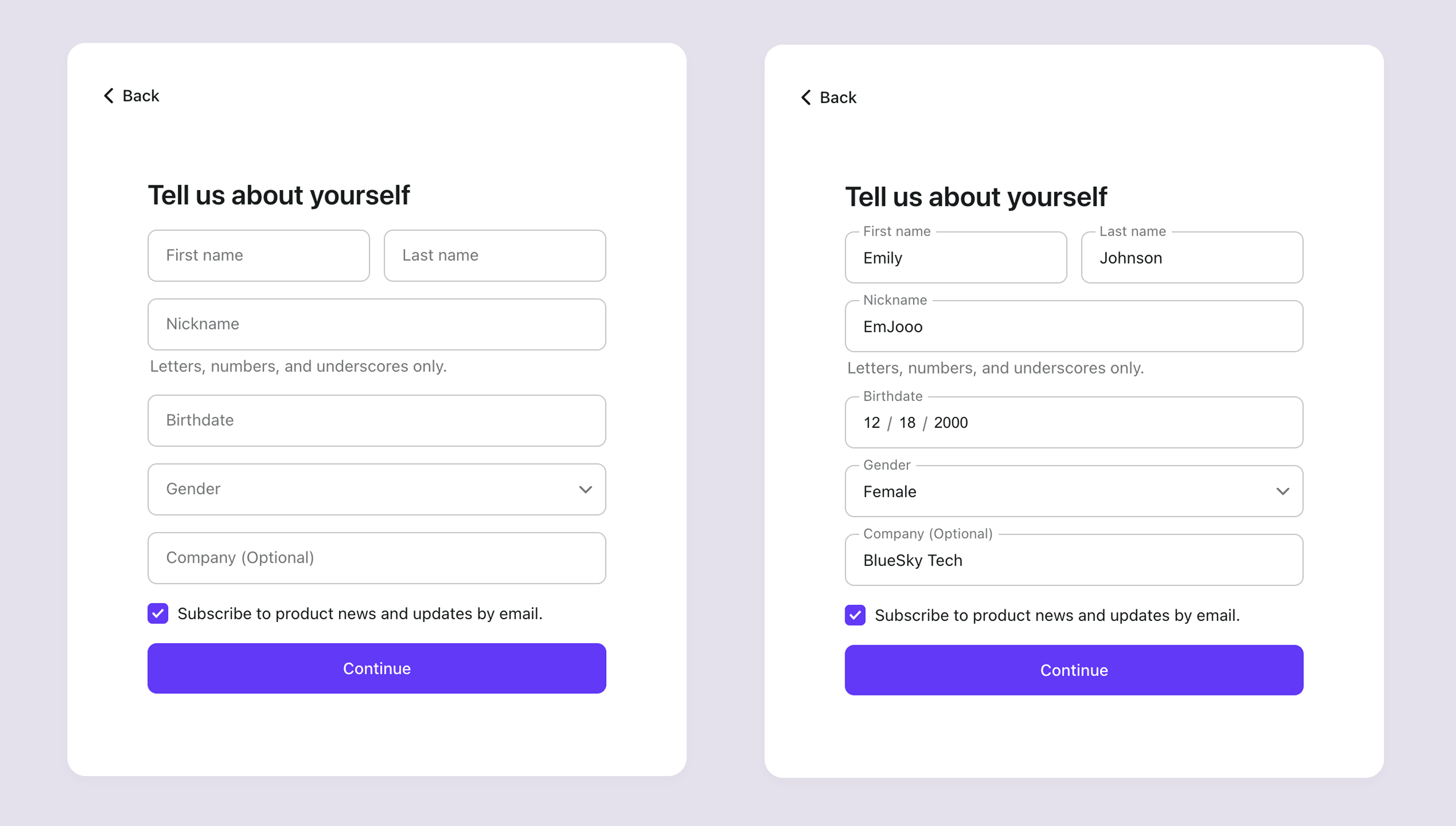 Recopilar perfil de usuario durante el registro