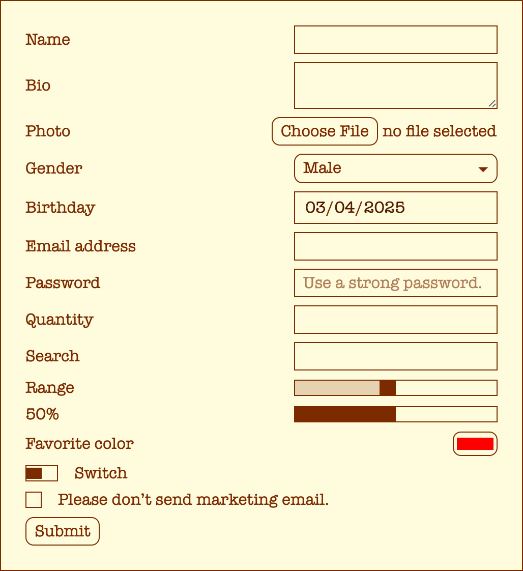 Screenshot of a customized basic appearance with brown text and a pale yellow background