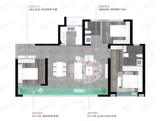 振业泊樾府C 约130㎡三室两厅两卫户型户型图