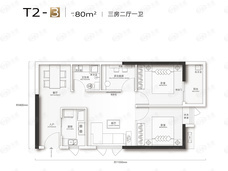 武汉·三镇中心3室2厅1卫户型图