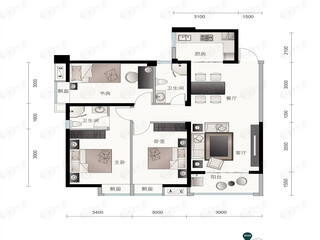 能建·长江华府E户型户型图