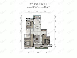 晋愉盛世融城三居室户型户型图