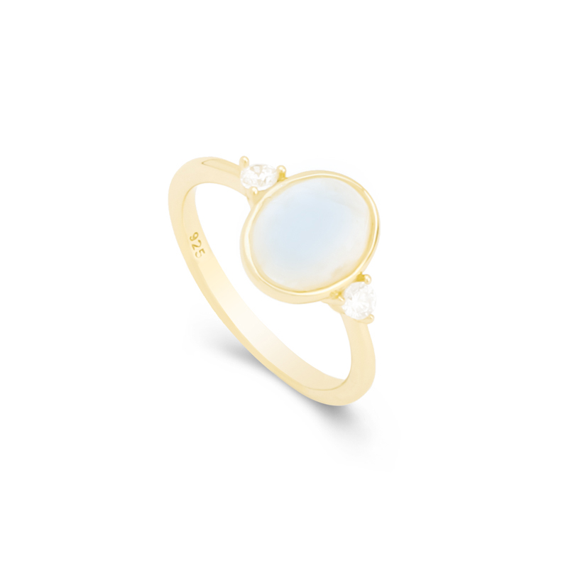 Bague en pierre de lune bleue en argent sterling avec zircons jaune jaune plaqué or jaune