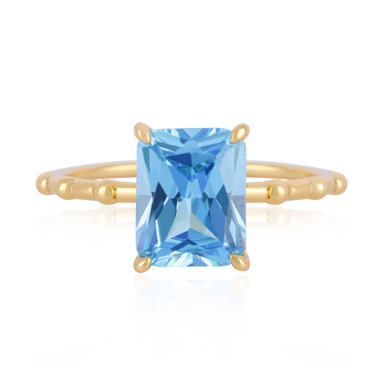 Bague en pierre de zircon bleu rectangle