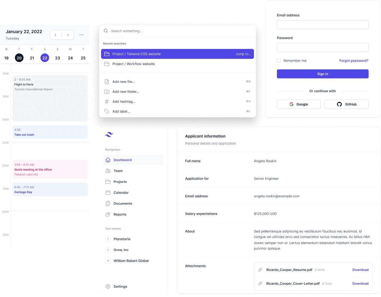 Various components from Tailwind UI