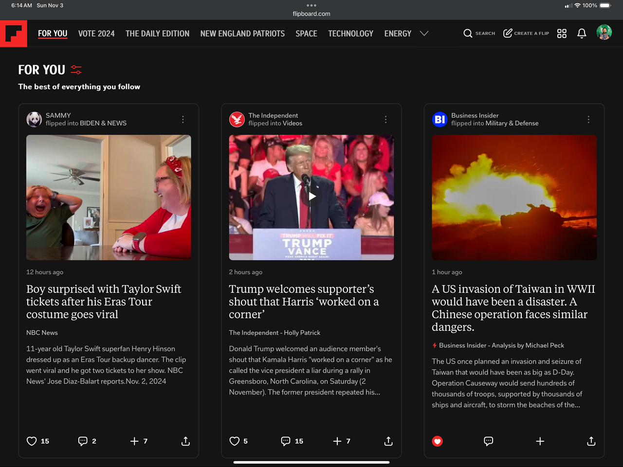 Flipboard screenshot on the web