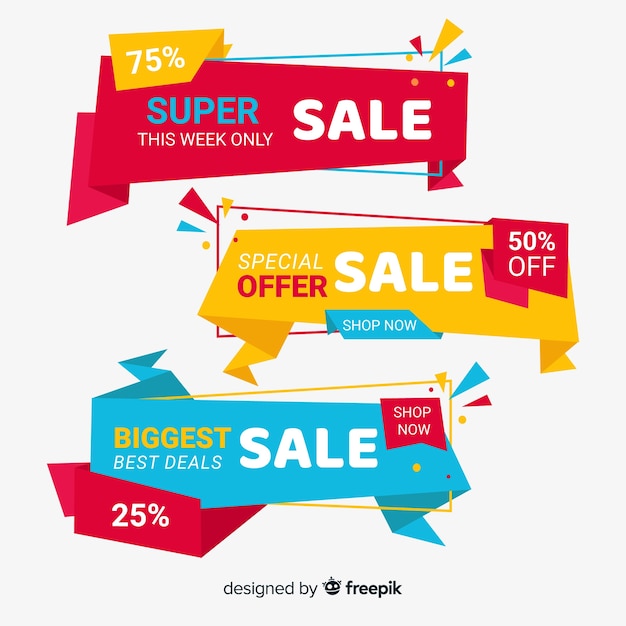 Free Vector colorful abstract origami sale banner set