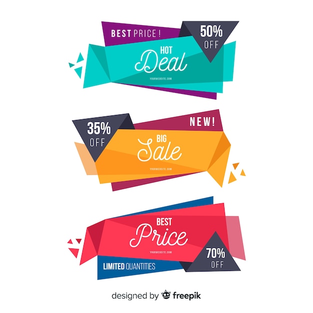 Free Vector colorful origami sales banners