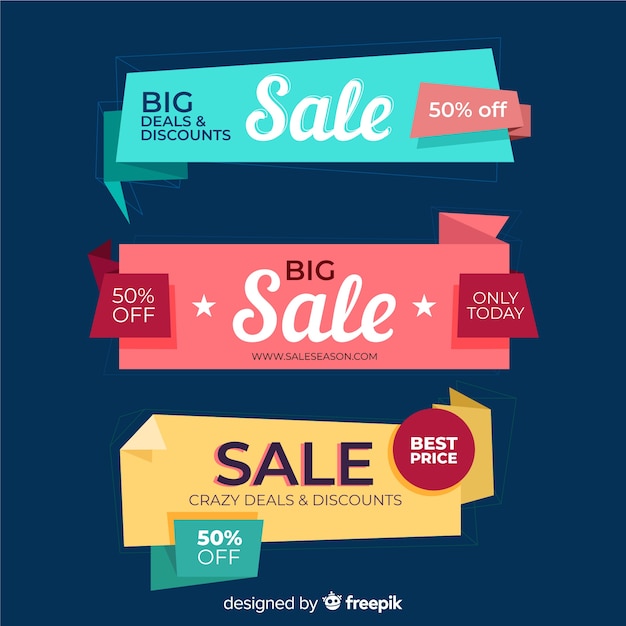 Free Vector colorful origami sales banners