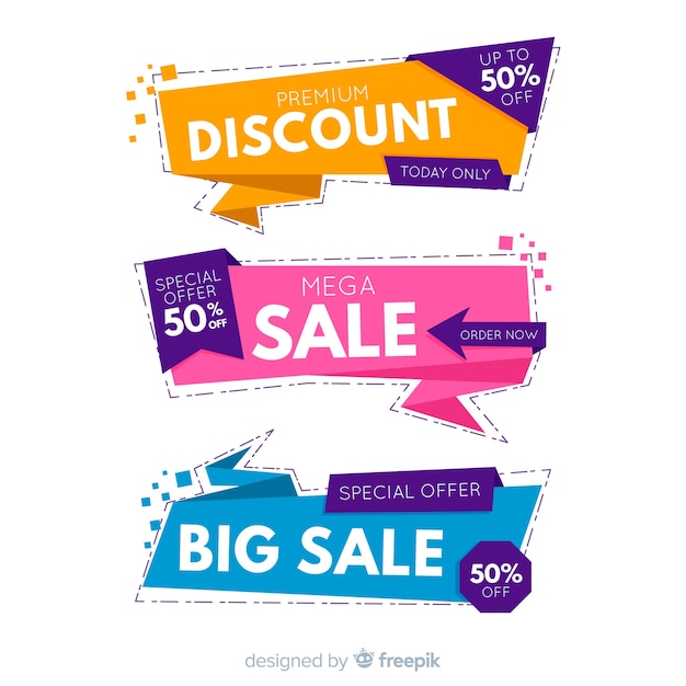 Free Vector colorful origami sales banners