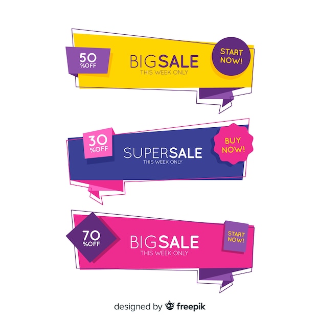 Free Vector abstract origami sale banners