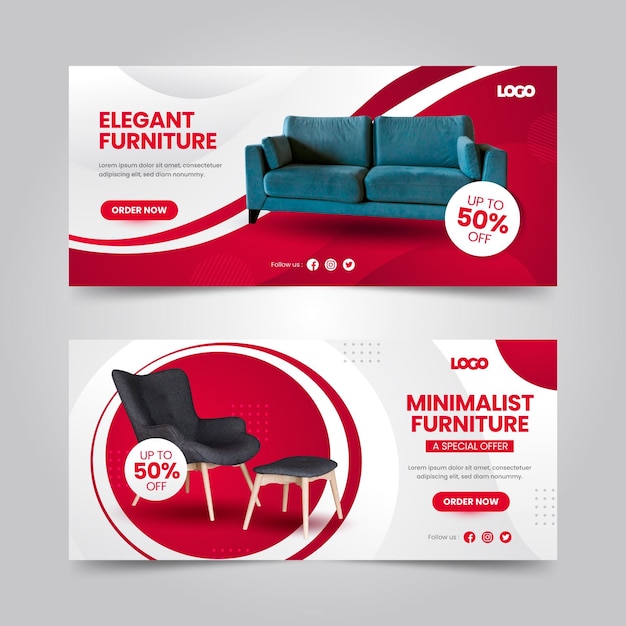 Free Vector gradient furniture sale banners with photo