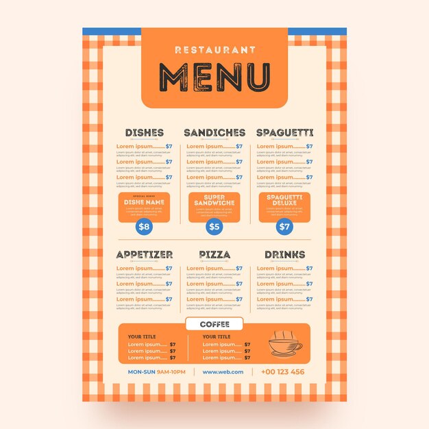 Digital restaurant menu in vertical format