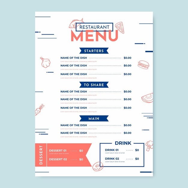 Digital restaurant menu vertical format