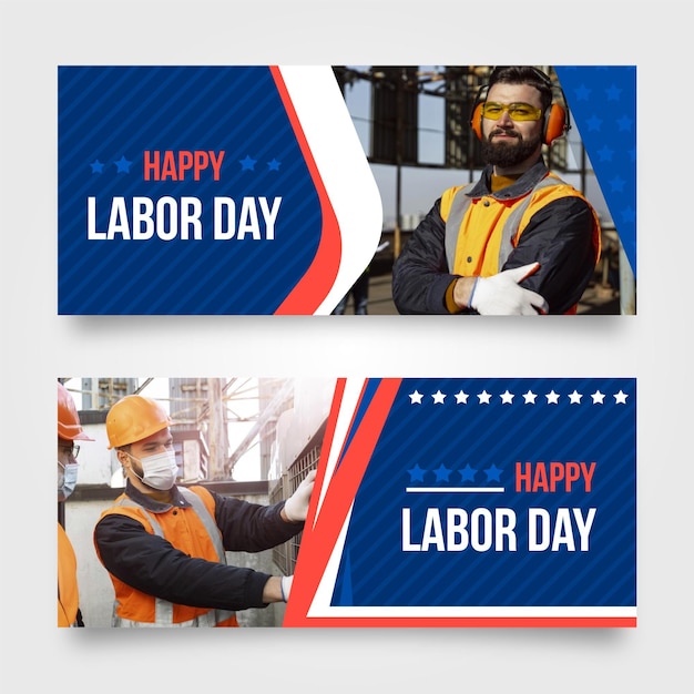 Flat usa labor day banners set with photo