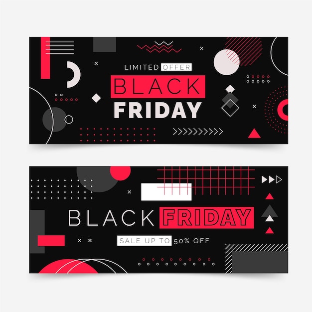 Flat black friday horizontal banners set