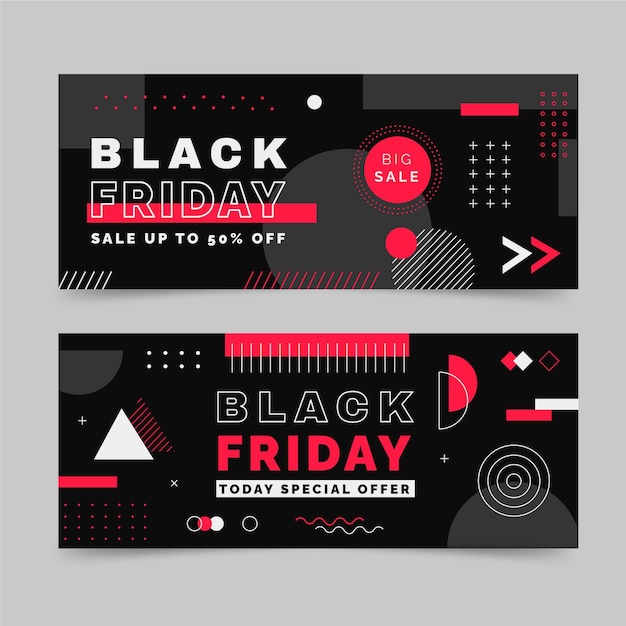 Flat black friday horizontal banners set