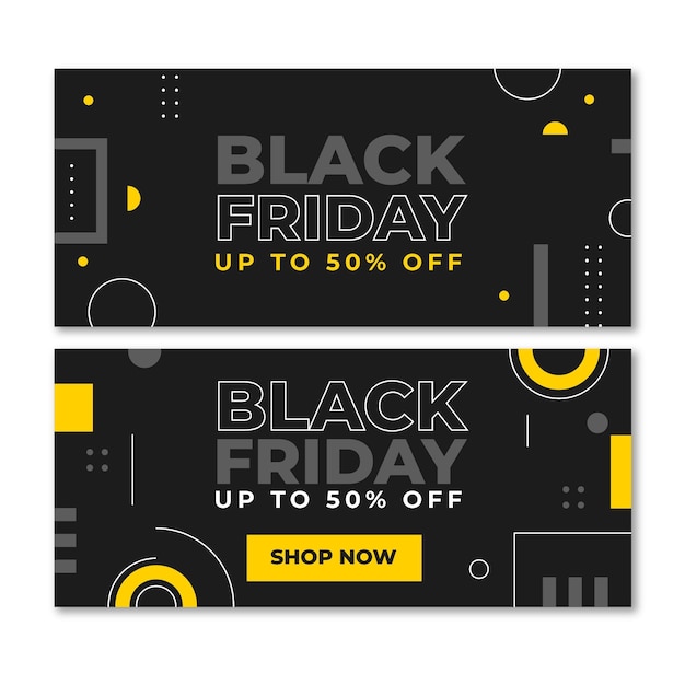 Flat black friday sale horizontal banners set