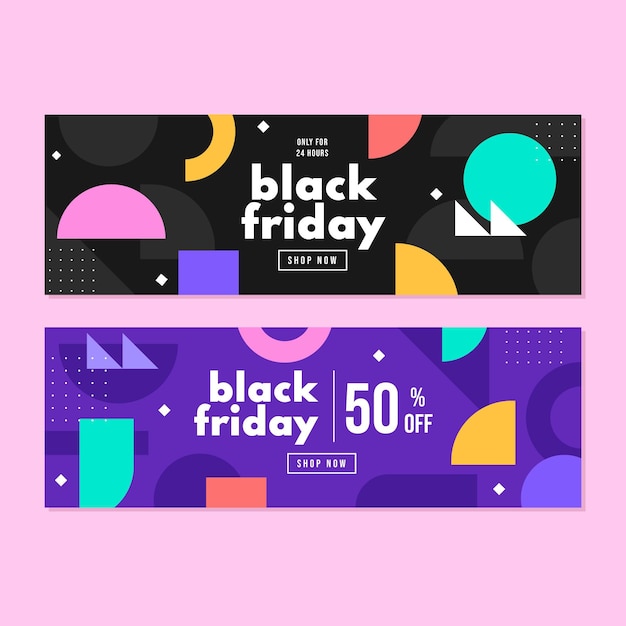 Flat geometric black friday horizontal banners set