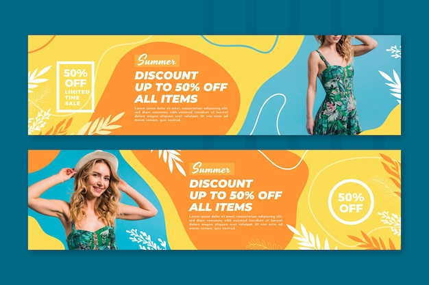 Flat summer sale banner template with photo