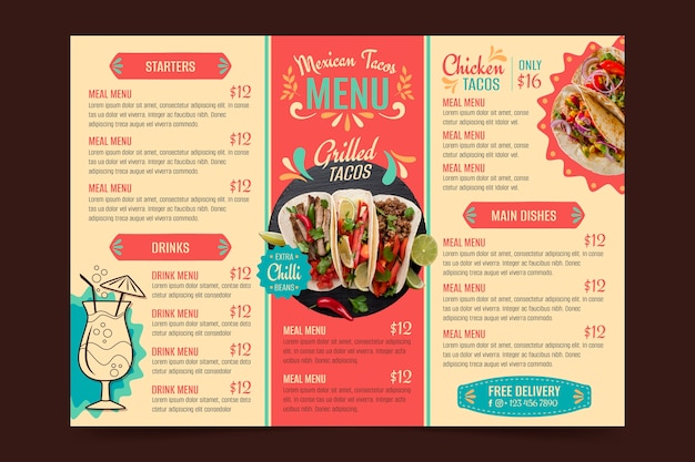 Hand drawn taqueria menu design