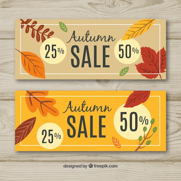 Hand drawn autumn sale banner collection