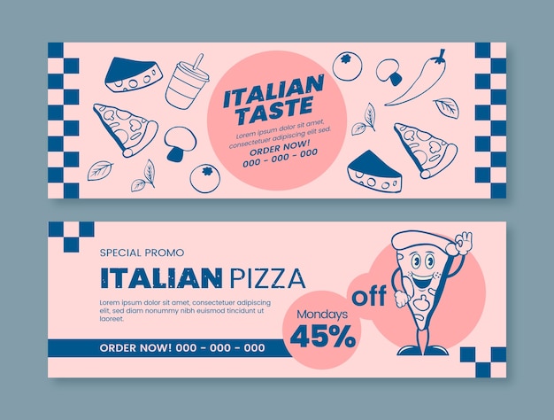 Hand drawn pizza restaurant horizontal banner