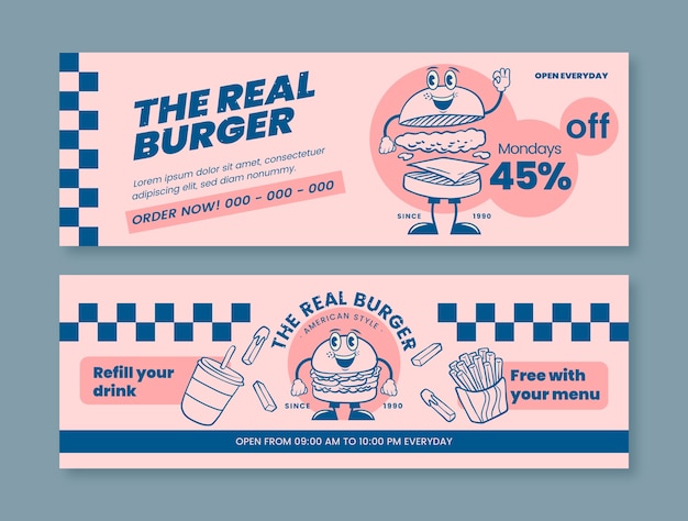 Hand drawn pizza restaurant horizontal banner