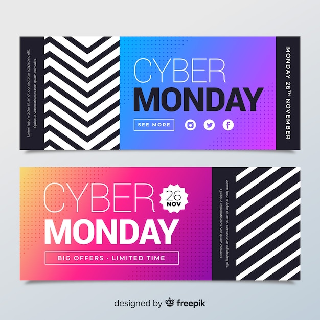 Modern cyber monday banners with gradient style