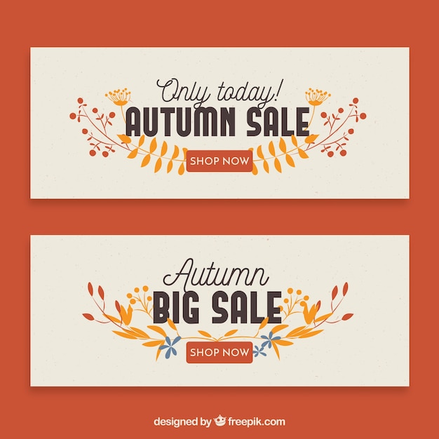 Set of retro banners with autumn leaves